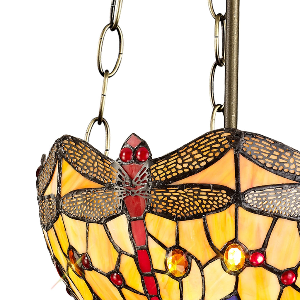 NLK00739 Heidi 3 Light Up Lighter Pendant With 30cm Tiffany Shade Blue/Orange/Crystal/Aged Antique Brass