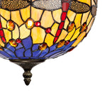 NLK00739 Heidi 3 Light Up Lighter Pendant With 30cm Tiffany Shade Blue/Orange/Crystal/Aged Antique Brass