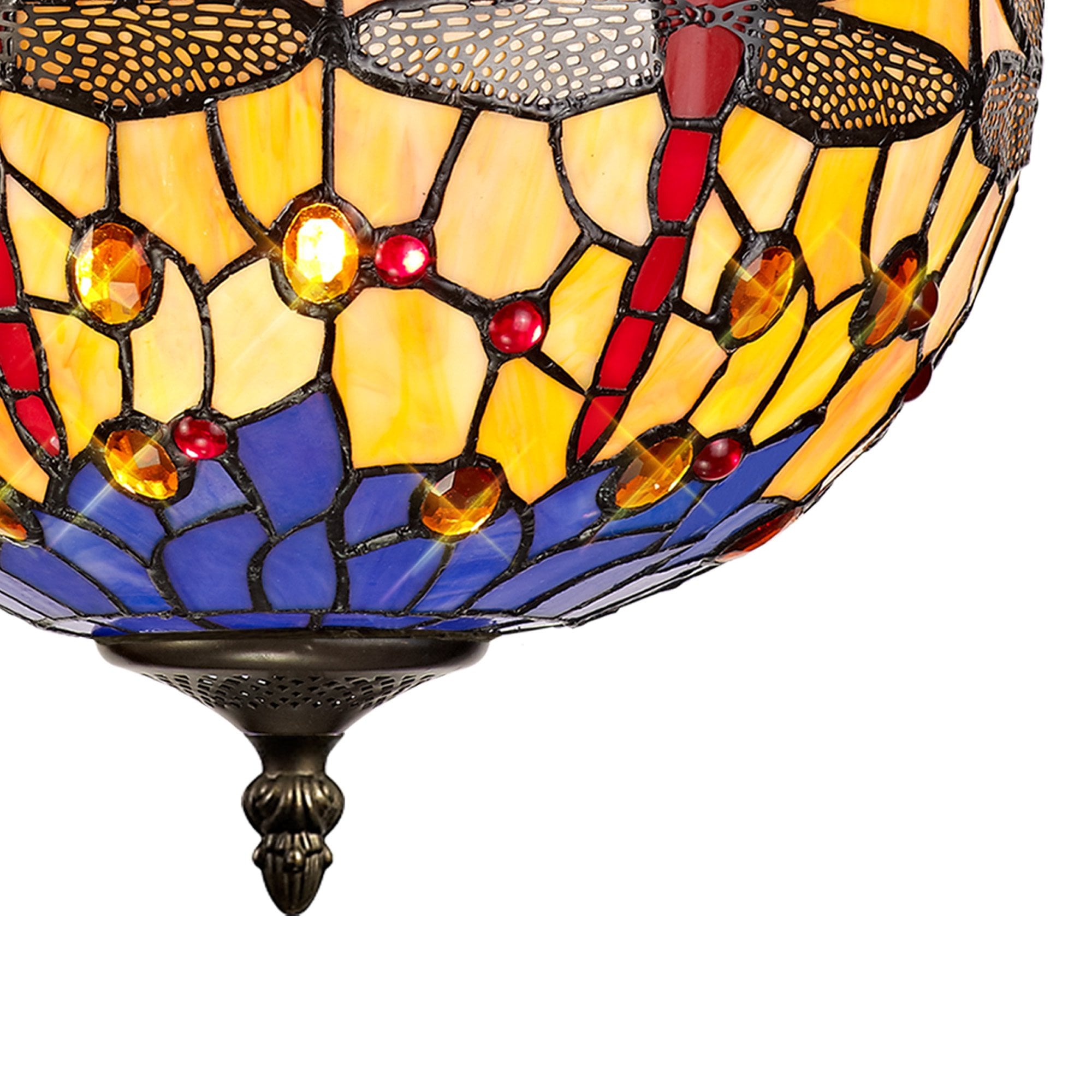 NLK00739 Heidi 3 Light Up Lighter Pendant With 30cm Tiffany Shade Blue/Orange/Crystal/Aged Antique Brass