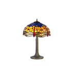 NLK00749 Heidi 2 Light Tree Like Table Lamp With 40cm Tiffany Shade Blue/Orange/Crystal/Aged Antique Brass