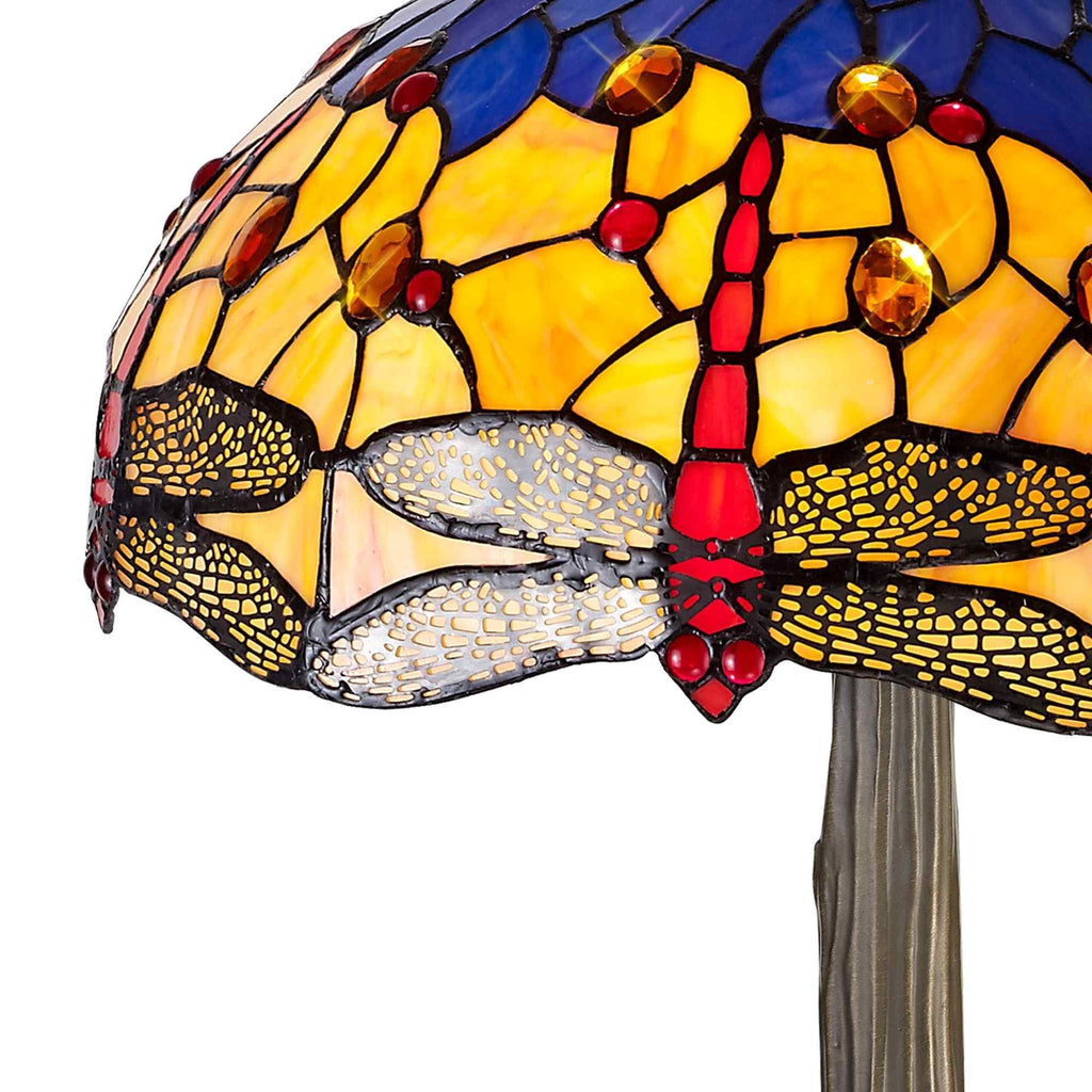 NLK00749 Heidi 2 Light Tree Like Table Lamp With 40cm Tiffany Shade Blue/Orange/Crystal/Aged Antique Brass