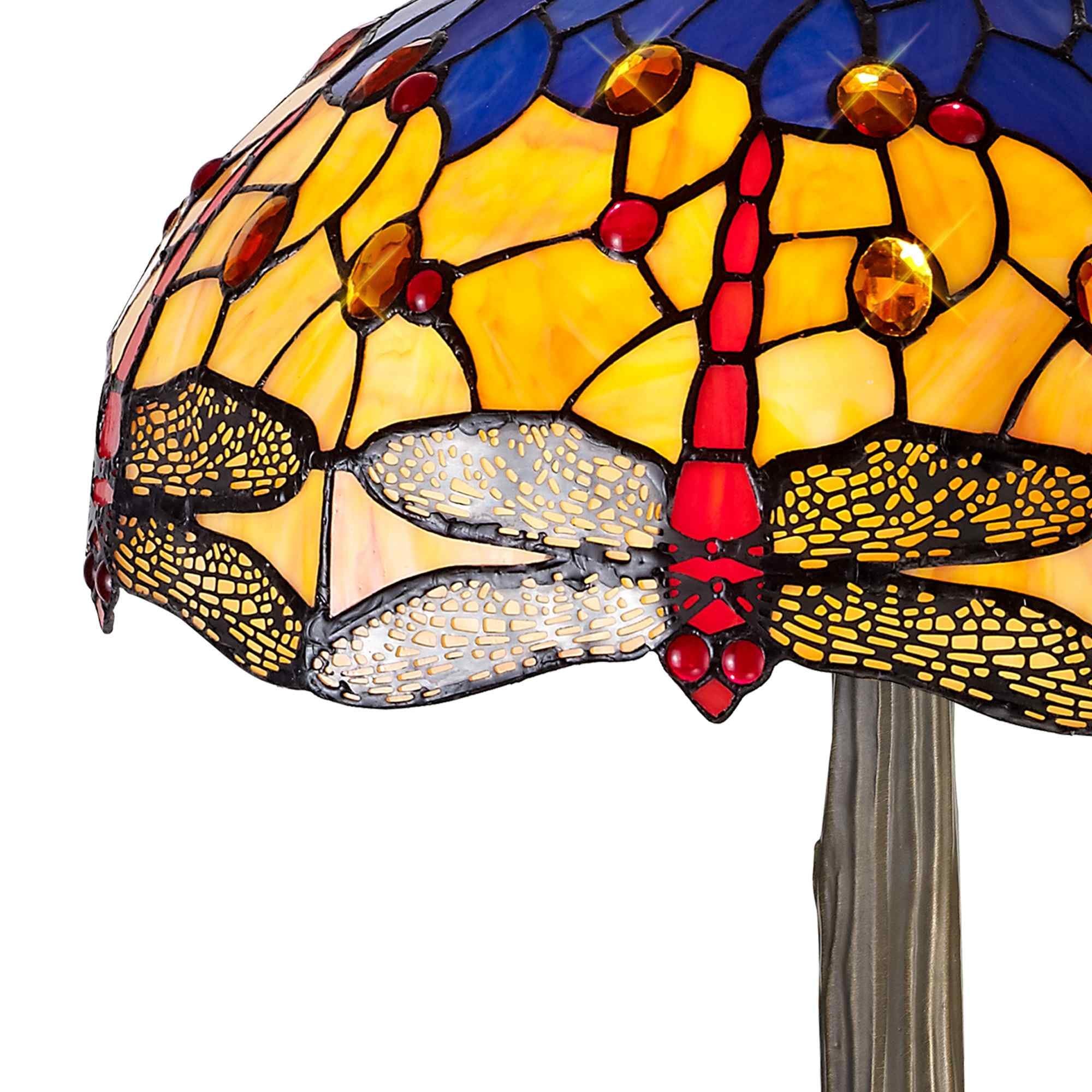 NLK00749 Heidi 2 Light Tree Like Table Lamp With 40cm Tiffany Shade Blue/Orange/Crystal/Aged Antique Brass