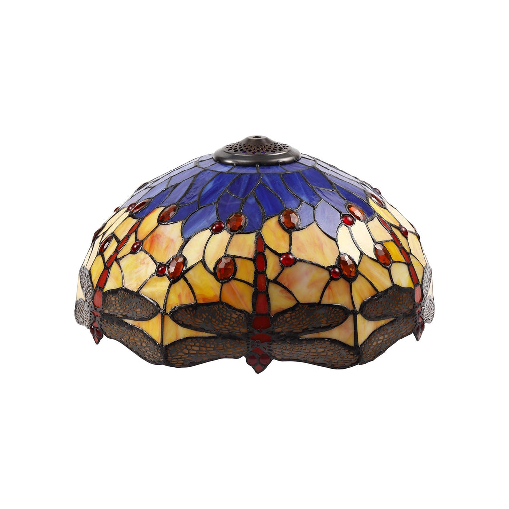 NLK00749 Heidi 2 Light Tree Like Table Lamp With 40cm Tiffany Shade Blue/Orange/Crystal/Aged Antique Brass
