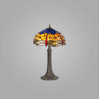 NLK00759 Heidi 2 Light Octagonal Table Lamp With 40cm Tiffany Shade Blue/Orange/Crystal/Aged Antique Brass