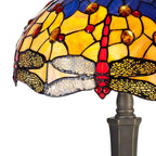 NLK00759 Heidi 2 Light Octagonal Table Lamp With 40cm Tiffany Shade Blue/Orange/Crystal/Aged Antique Brass