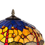 NLK00759 Heidi 2 Light Octagonal Table Lamp With 40cm Tiffany Shade Blue/Orange/Crystal/Aged Antique Brass