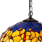 NLK00769 Heidi 1 Light Down Lighter Pendant With 40cm Tiffany Shade Blue/Orange/Crystal/Aged Antique Brass