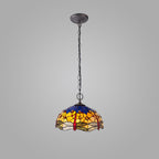 NLK00779 Heidi 2 Light Down Lighter Pendant With 40cm Tiffany Shade Blue/Orange/Crystal/Aged Antique Brass