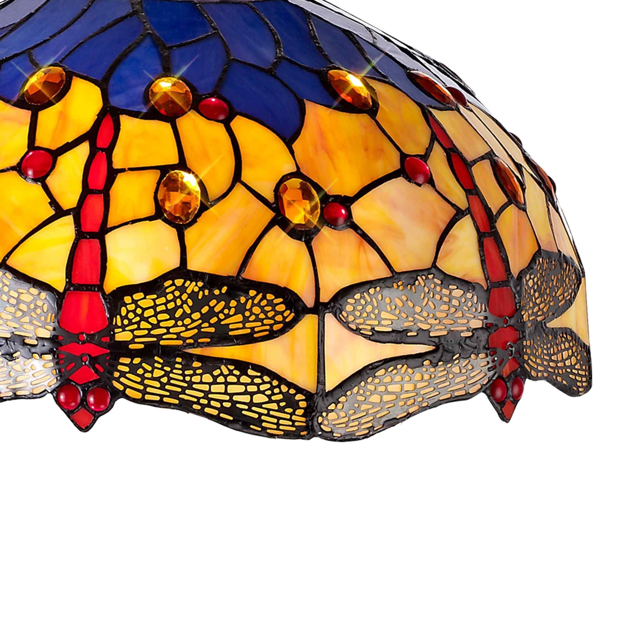 NLK00779 Heidi 2 Light Down Lighter Pendant With 40cm Tiffany Shade Blue/Orange/Crystal/Aged Antique Brass