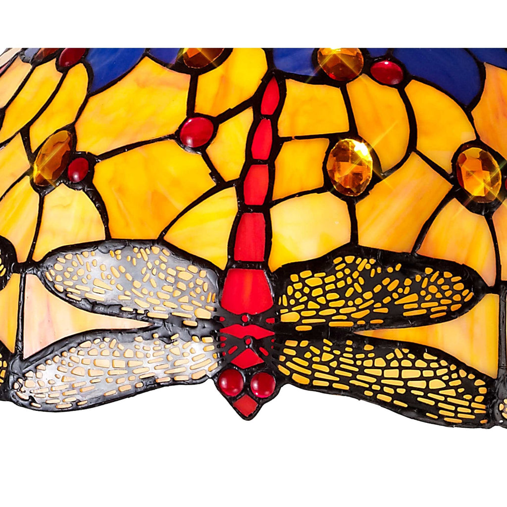 NLK00779 Heidi 2 Light Down Lighter Pendant With 40cm Tiffany Shade Blue/Orange/Crystal/Aged Antique Brass