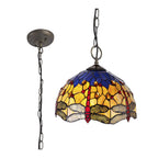 NLK00789 Heidi 3 Light Down Lighter Pendant With 40cm Tiffany Shade Blue/Orange/Crystal/Aged Antique Brass