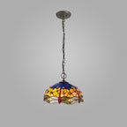 NLK00789 Heidi 3 Light Down Lighter Pendant With 40cm Tiffany Shade Blue/Orange/Crystal/Aged Antique Brass