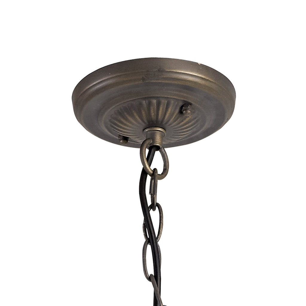 NLK00789 Heidi 3 Light Down Lighter Pendant With 40cm Tiffany Shade Blue/Orange/Crystal/Aged Antique Brass