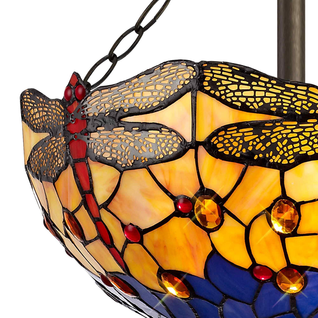 NLK00799 Heidi 3 Light Semi Ceiling With 40cm Tiffany Shade Blue/Orange/Crystal/Aged Antique Brass