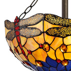 NLK00799 Heidi 3 Light Semi Ceiling With 40cm Tiffany Shade Blue/Orange/Crystal/Aged Antique Brass