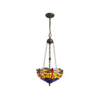NLK00809 Heidi 3 Light Up Lighter Pendant With 40cm Tiffany Shade Blue/Orange/Crystal/Aged Antique Brass