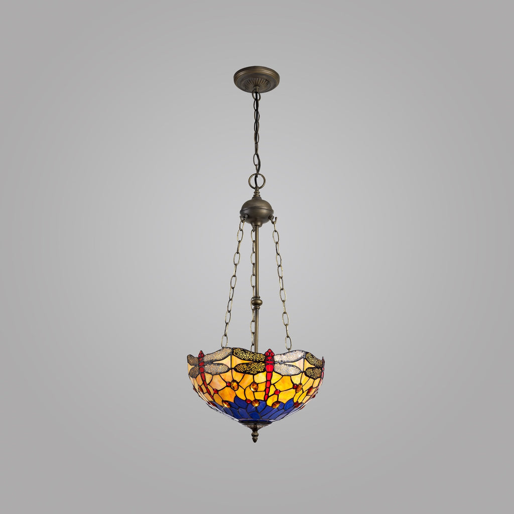 NLK00809 Heidi 3 Light Up Lighter Pendant With 40cm Tiffany Shade Blue/Orange/Crystal/Aged Antique Brass
