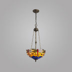 NLK00809 Heidi 3 Light Up Lighter Pendant With 40cm Tiffany Shade Blue/Orange/Crystal/Aged Antique Brass
