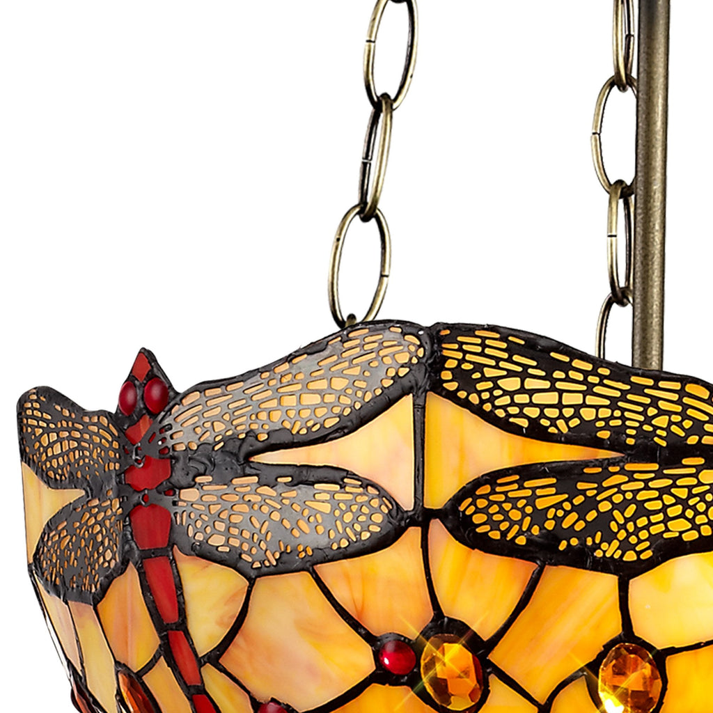 NLK00809 Heidi 3 Light Up Lighter Pendant With 40cm Tiffany Shade Blue/Orange/Crystal/Aged Antique Brass