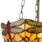 NLK00809 Heidi 3 Light Up Lighter Pendant With 40cm Tiffany Shade Blue/Orange/Crystal/Aged Antique Brass