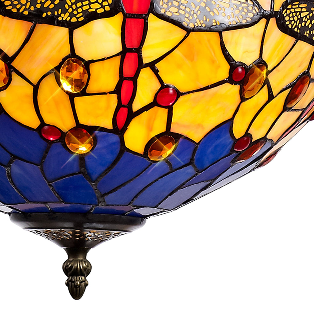 NLK00809 Heidi 3 Light Up Lighter Pendant With 40cm Tiffany Shade Blue/Orange/Crystal/Aged Antique Brass