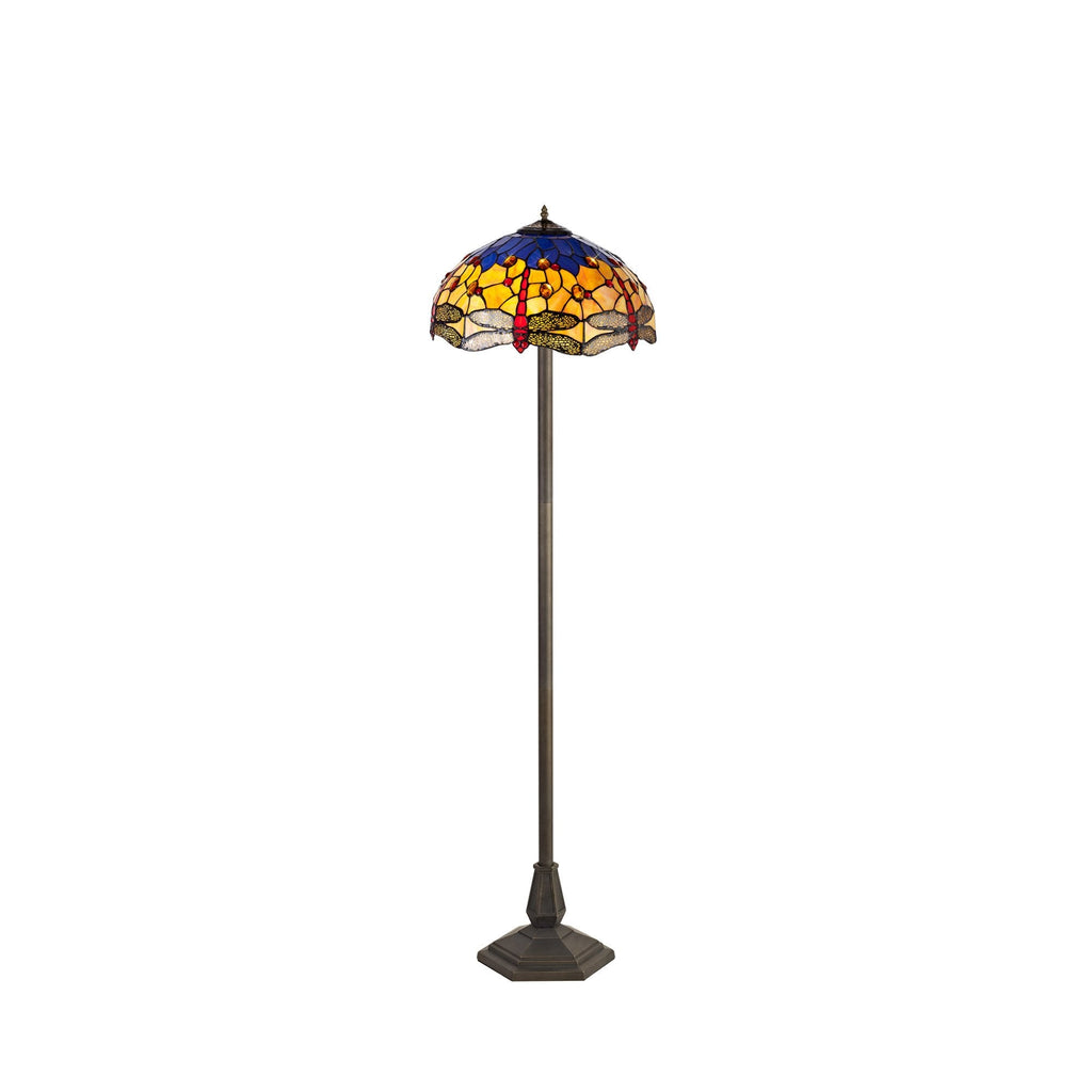 NLK00819 Heidi 2 Light Octagonal Floor Lamp With 40cm Tiffany Shade Blue/Orange/Crystal/Aged Antique Brass