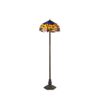 NLK00819 Heidi 2 Light Octagonal Floor Lamp With 40cm Tiffany Shade Blue/Orange/Crystal/Aged Antique Brass