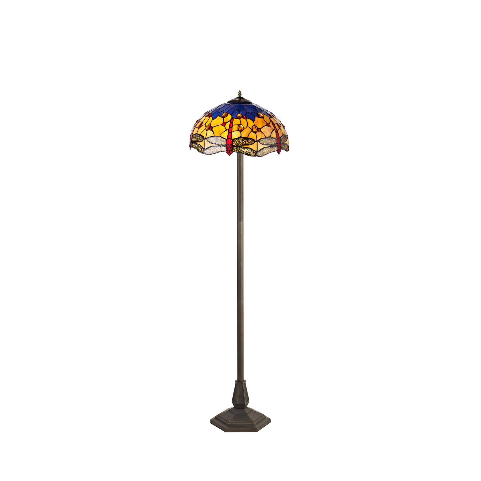 NLK00819 Heidi 2 Light Octagonal Floor Lamp With 40cm Tiffany Shade Blue/Orange/Crystal/Aged Antique Brass