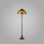 NLK00819 Heidi 2 Light Octagonal Floor Lamp With 40cm Tiffany Shade Blue/Orange/Crystal/Aged Antique Brass