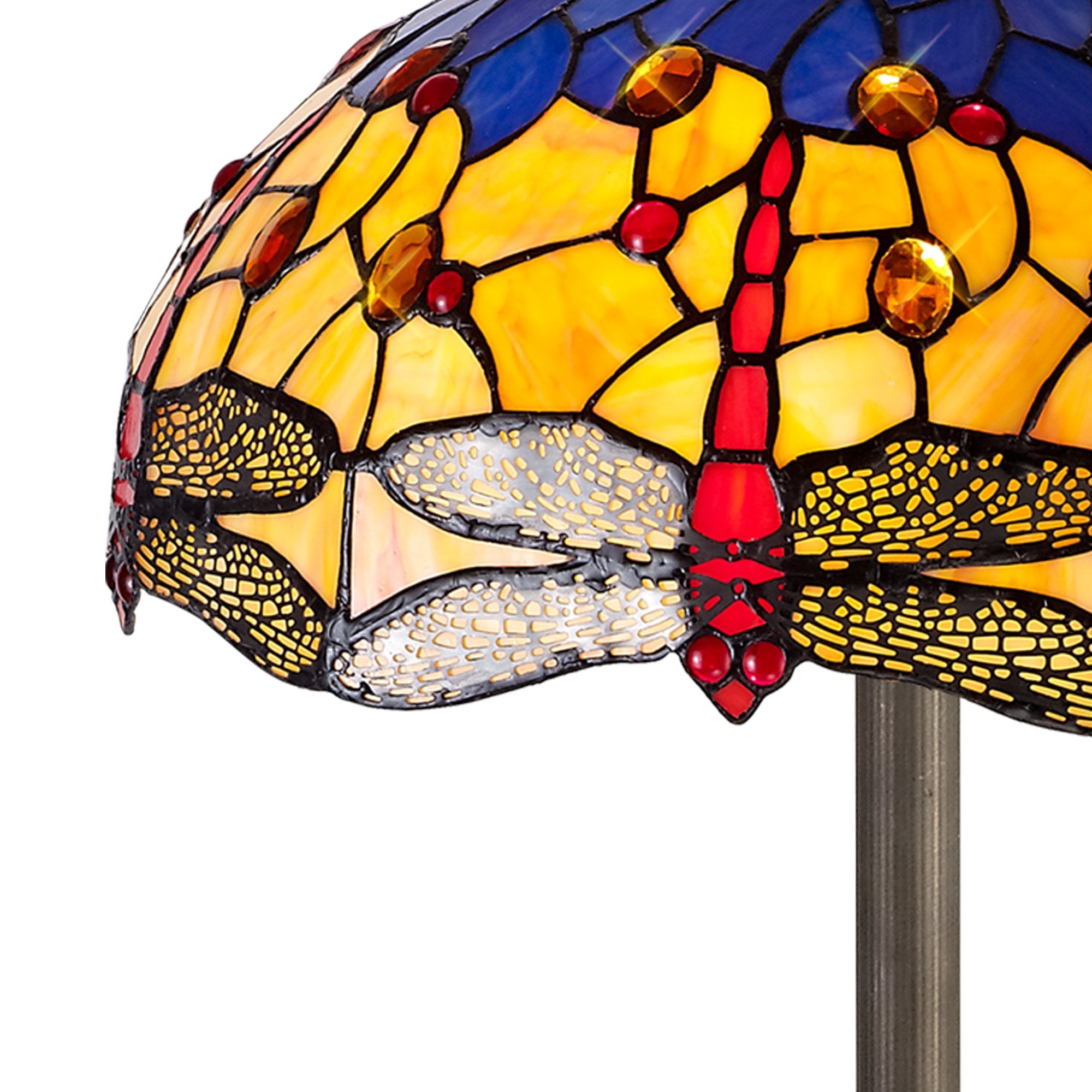 NLK00819 Heidi 2 Light Octagonal Floor Lamp With 40cm Tiffany Shade Blue/Orange/Crystal/Aged Antique Brass