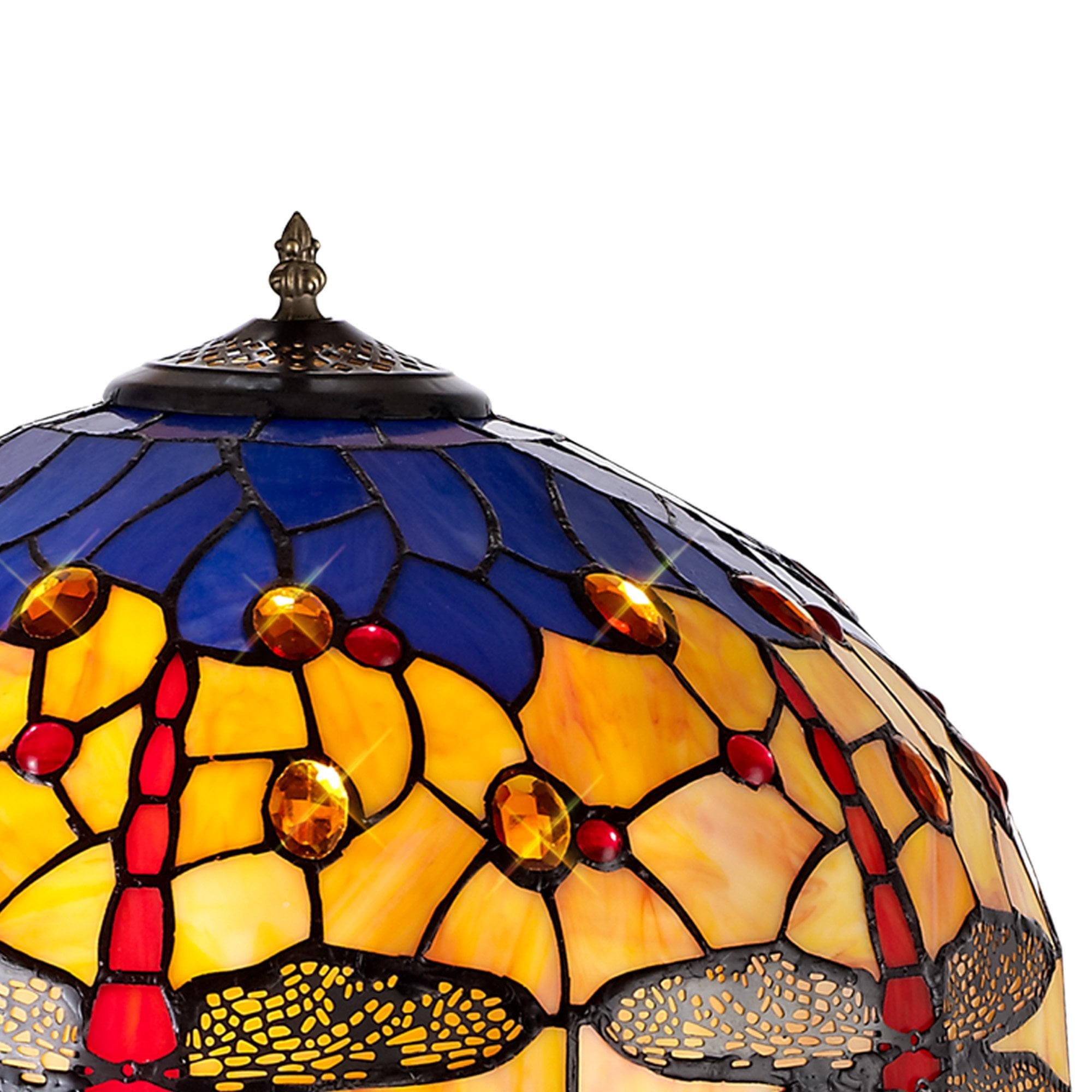NLK00819 Heidi 2 Light Octagonal Floor Lamp With 40cm Tiffany Shade Blue/Orange/Crystal/Aged Antique Brass