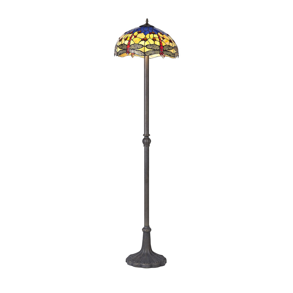 NLK00829 Heidi 2 Light Leaf Design Floor Lamp With 40cm Tiffany Shade Blue/Orange/Crystal/Aged Antique Brass