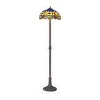 NLK00829 Heidi 2 Light Leaf Design Floor Lamp With 40cm Tiffany Shade Blue/Orange/Crystal/Aged Antique Brass