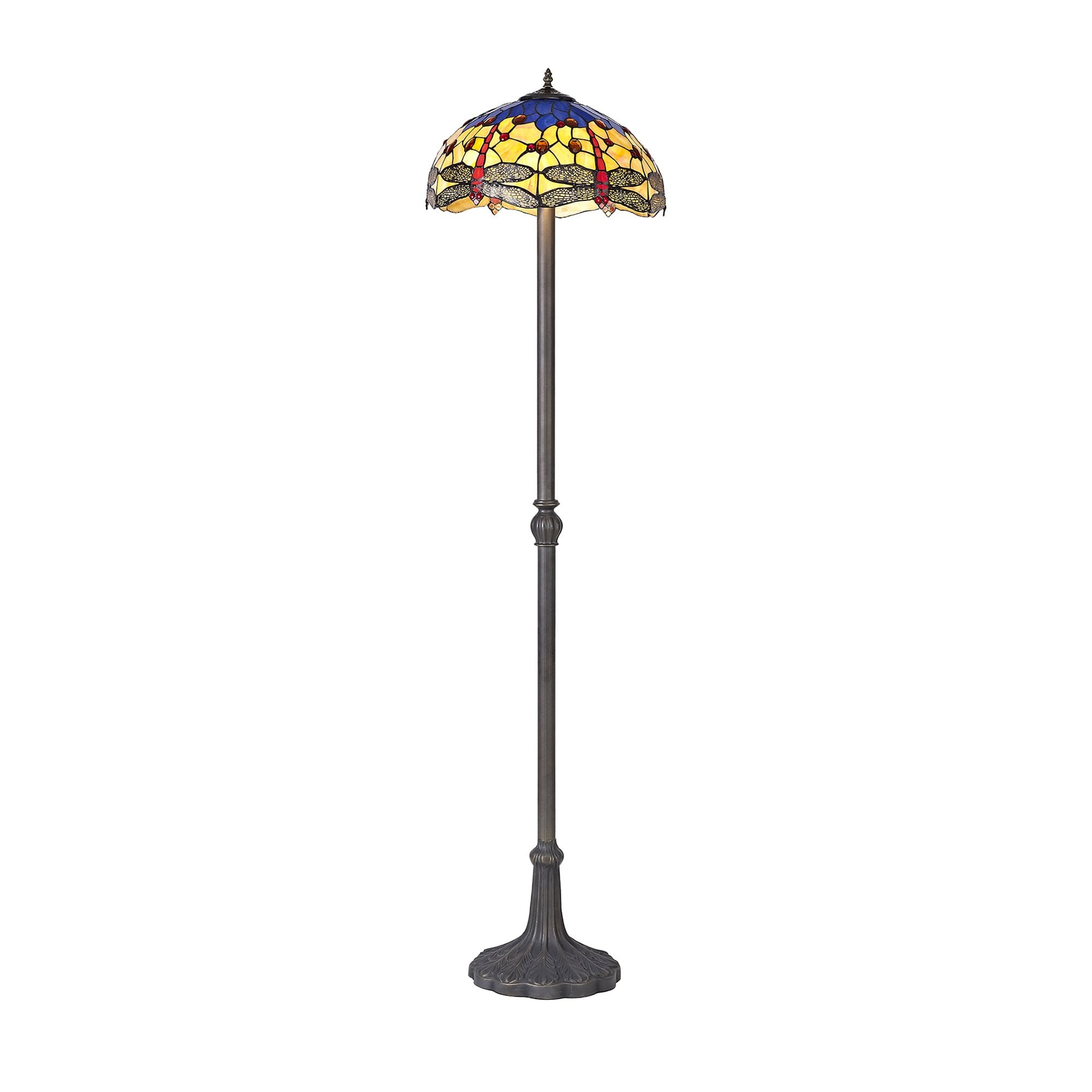NLK00829 Heidi 2 Light Leaf Design Floor Lamp With 40cm Tiffany Shade Blue/Orange/Crystal/Aged Antique Brass