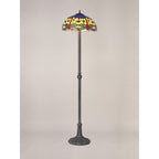 NLK00829 Heidi 2 Light Leaf Design Floor Lamp With 40cm Tiffany Shade Blue/Orange/Crystal/Aged Antique Brass