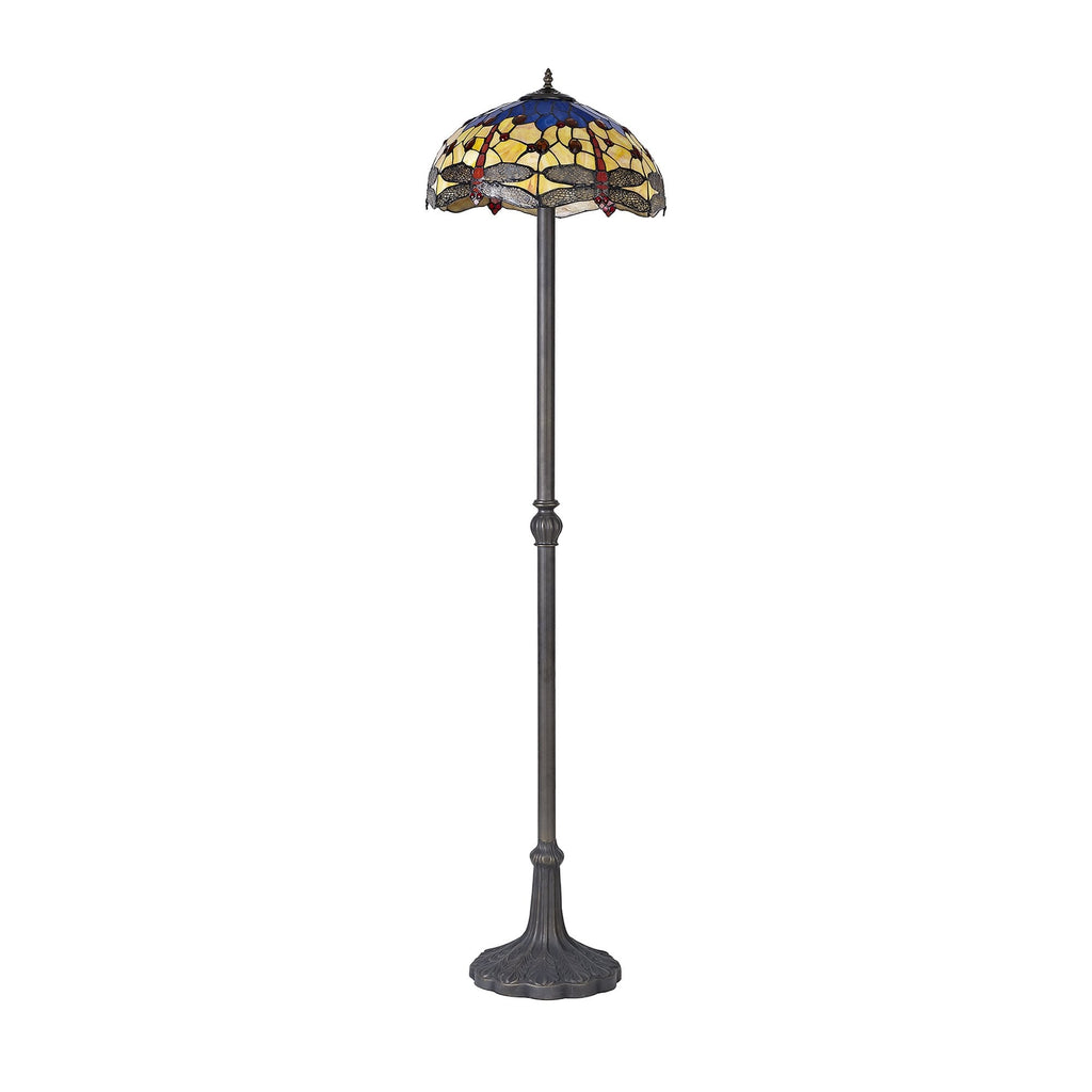 NLK00829 Heidi 2 Light Leaf Design Floor Lamp With 40cm Tiffany Shade Blue/Orange/Crystal/Aged Antique Brass