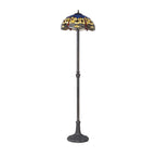 NLK00829 Heidi 2 Light Leaf Design Floor Lamp With 40cm Tiffany Shade Blue/Orange/Crystal/Aged Antique Brass