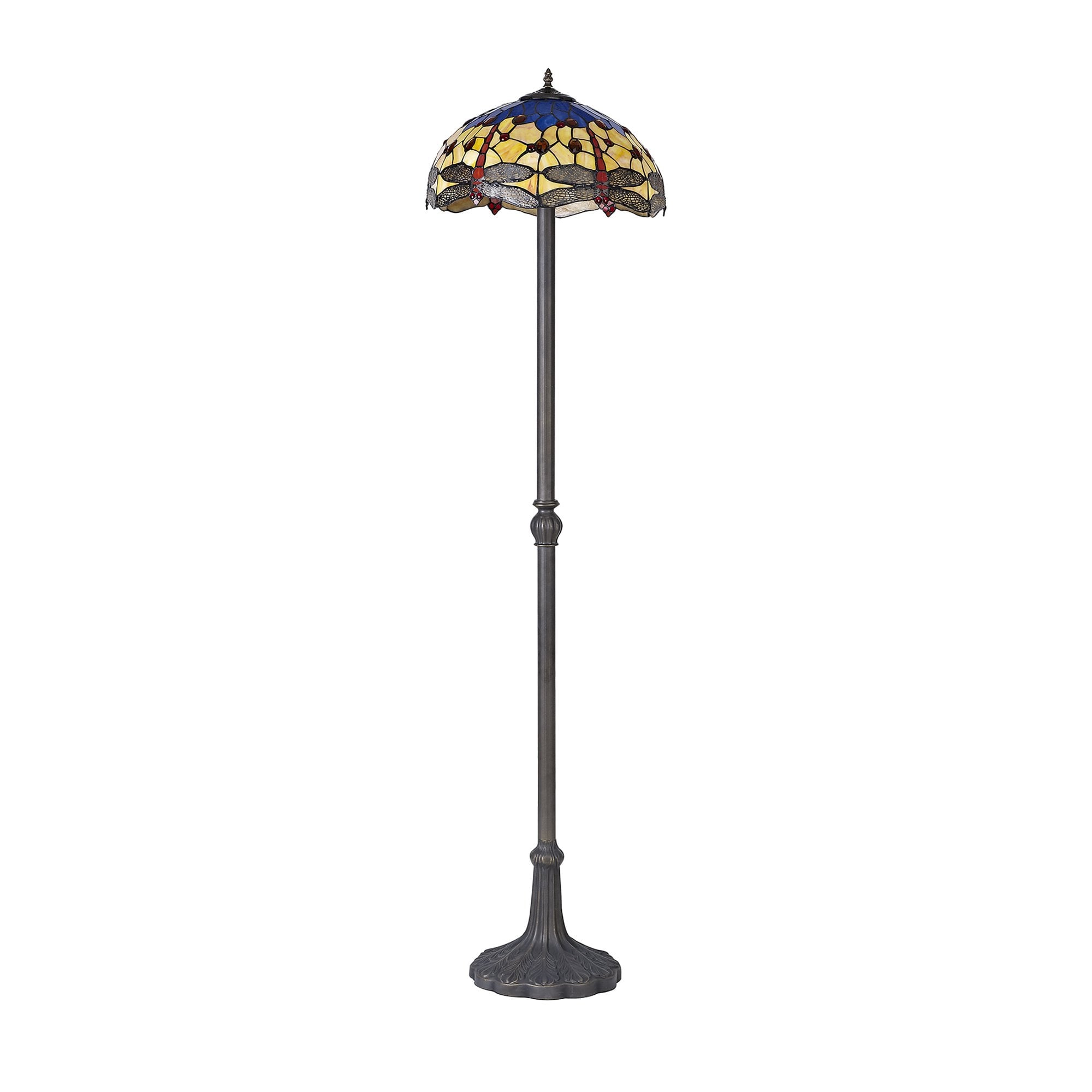 NLK00829 Heidi 2 Light Leaf Design Floor Lamp With 40cm Tiffany Shade Blue/Orange/Crystal/Aged Antique Brass