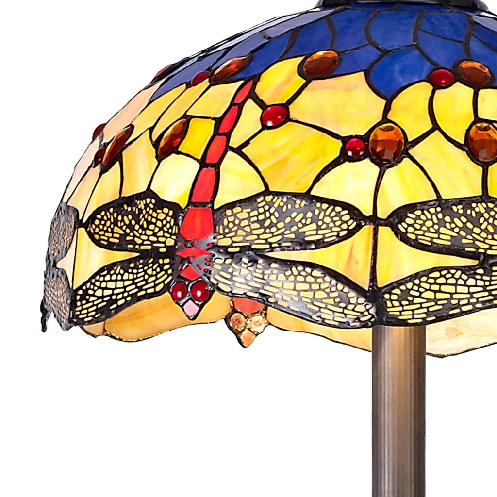 NLK00829 Heidi 2 Light Leaf Design Floor Lamp With 40cm Tiffany Shade Blue/Orange/Crystal/Aged Antique Brass