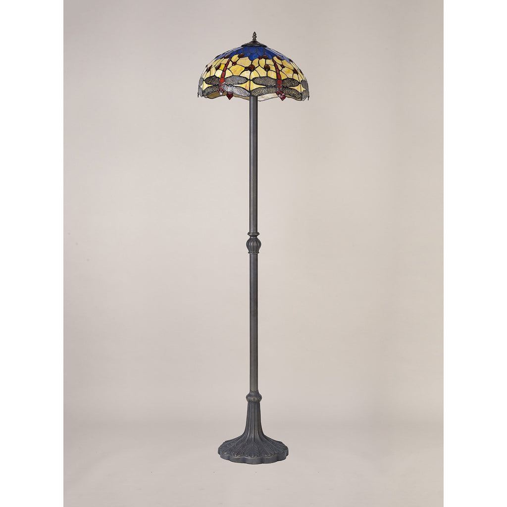 NLK00829 Heidi 2 Light Leaf Design Floor Lamp With 40cm Tiffany Shade Blue/Orange/Crystal/Aged Antique Brass