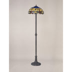 NLK00829 Heidi 2 Light Leaf Design Floor Lamp With 40cm Tiffany Shade Blue/Orange/Crystal/Aged Antique Brass