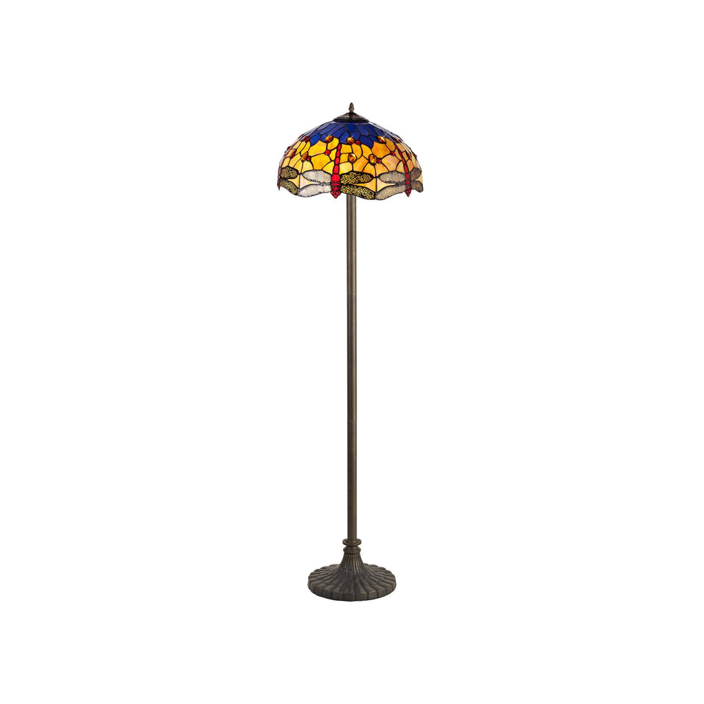 NLK00839 Heidi 2 Light Stepped Design Floor Lamp With 40cm Tiffany Shade Blue/Orange/Crystal/Aged Antique Brass
