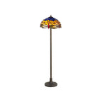 NLK00839 Heidi 2 Light Stepped Design Floor Lamp With 40cm Tiffany Shade Blue/Orange/Crystal/Aged Antique Brass