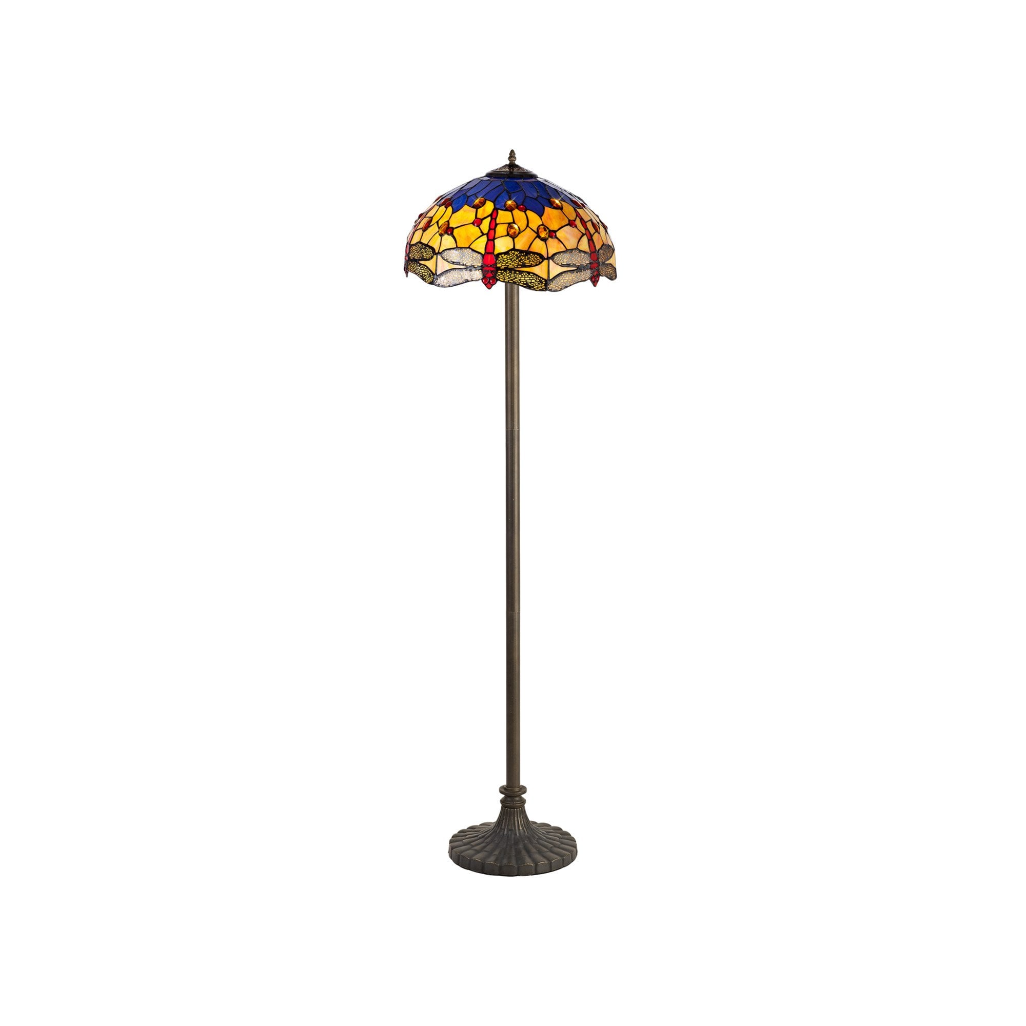 NLK00839 Heidi 2 Light Stepped Design Floor Lamp With 40cm Tiffany Shade Blue/Orange/Crystal/Aged Antique Brass