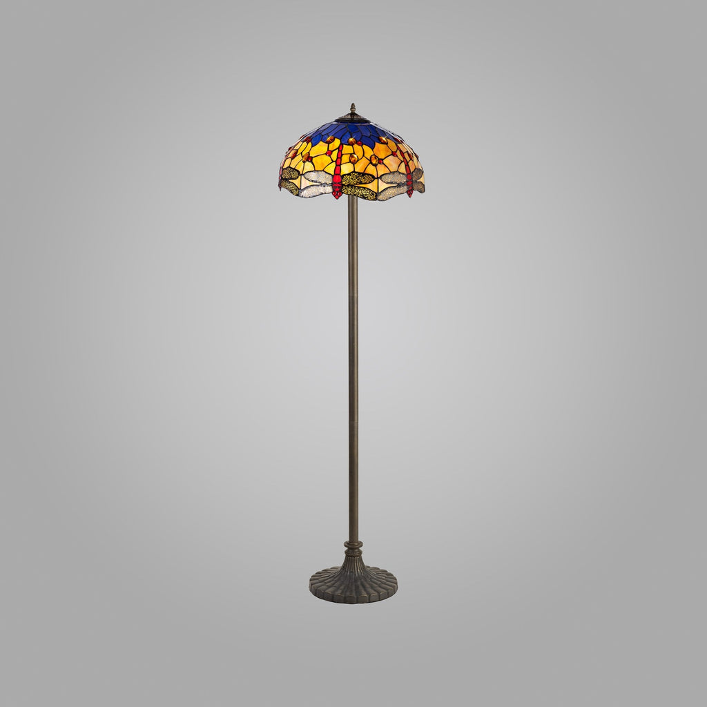 NLK00839 Heidi 2 Light Stepped Design Floor Lamp With 40cm Tiffany Shade Blue/Orange/Crystal/Aged Antique Brass