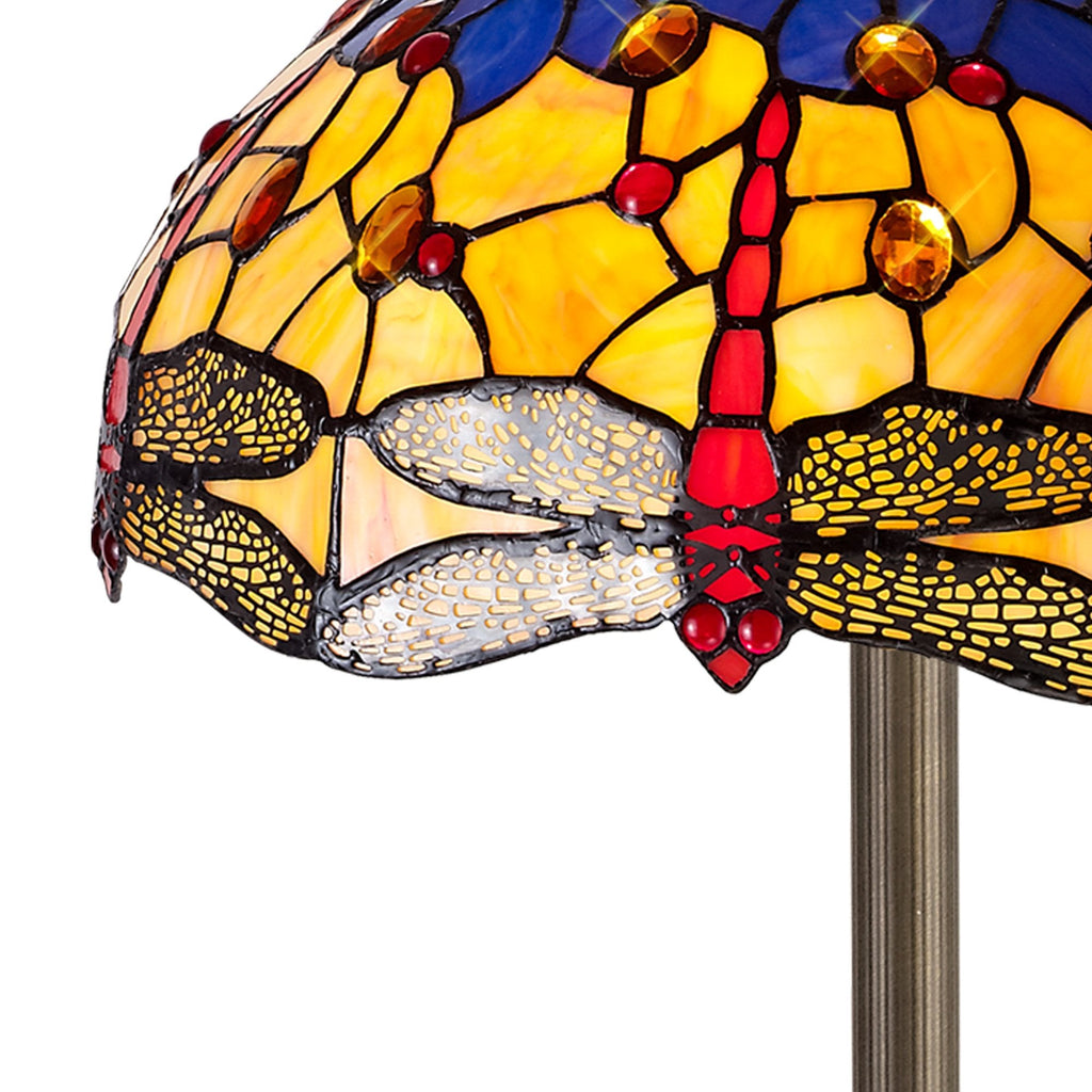 NLK00839 Heidi 2 Light Stepped Design Floor Lamp With 40cm Tiffany Shade Blue/Orange/Crystal/Aged Antique Brass