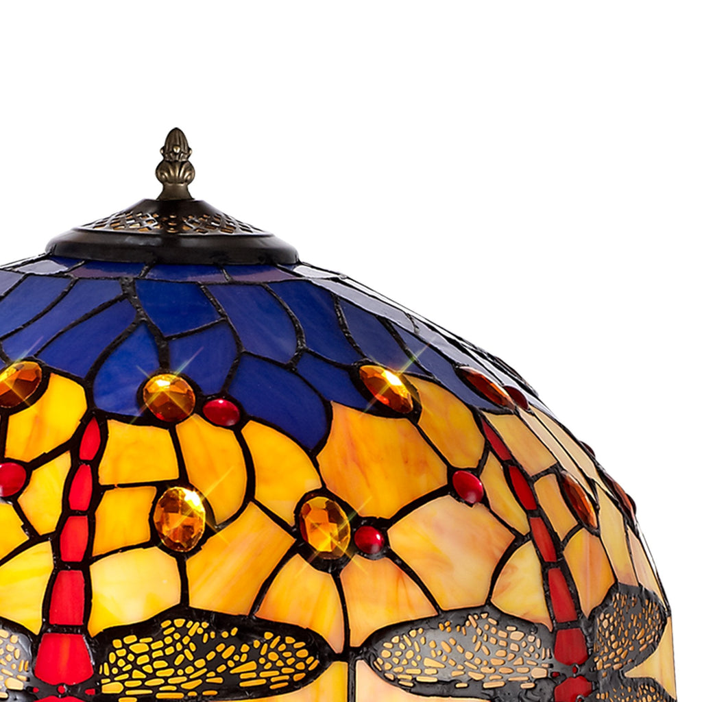 NLK00839 Heidi 2 Light Stepped Design Floor Lamp With 40cm Tiffany Shade Blue/Orange/Crystal/Aged Antique Brass