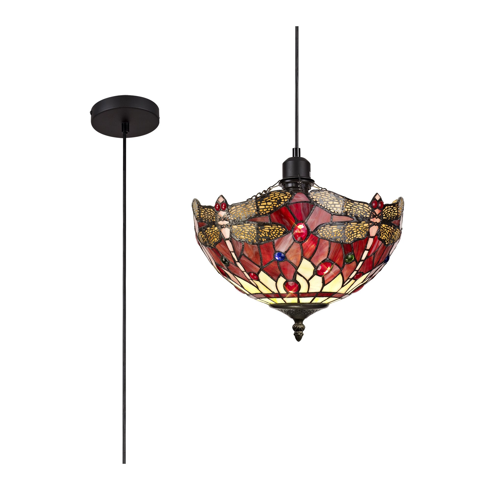 NLK00859 Heidi 1 Light Up Lighter Pendant With 30cm Tiffany Shade Purple/Pink/Crystal/Black