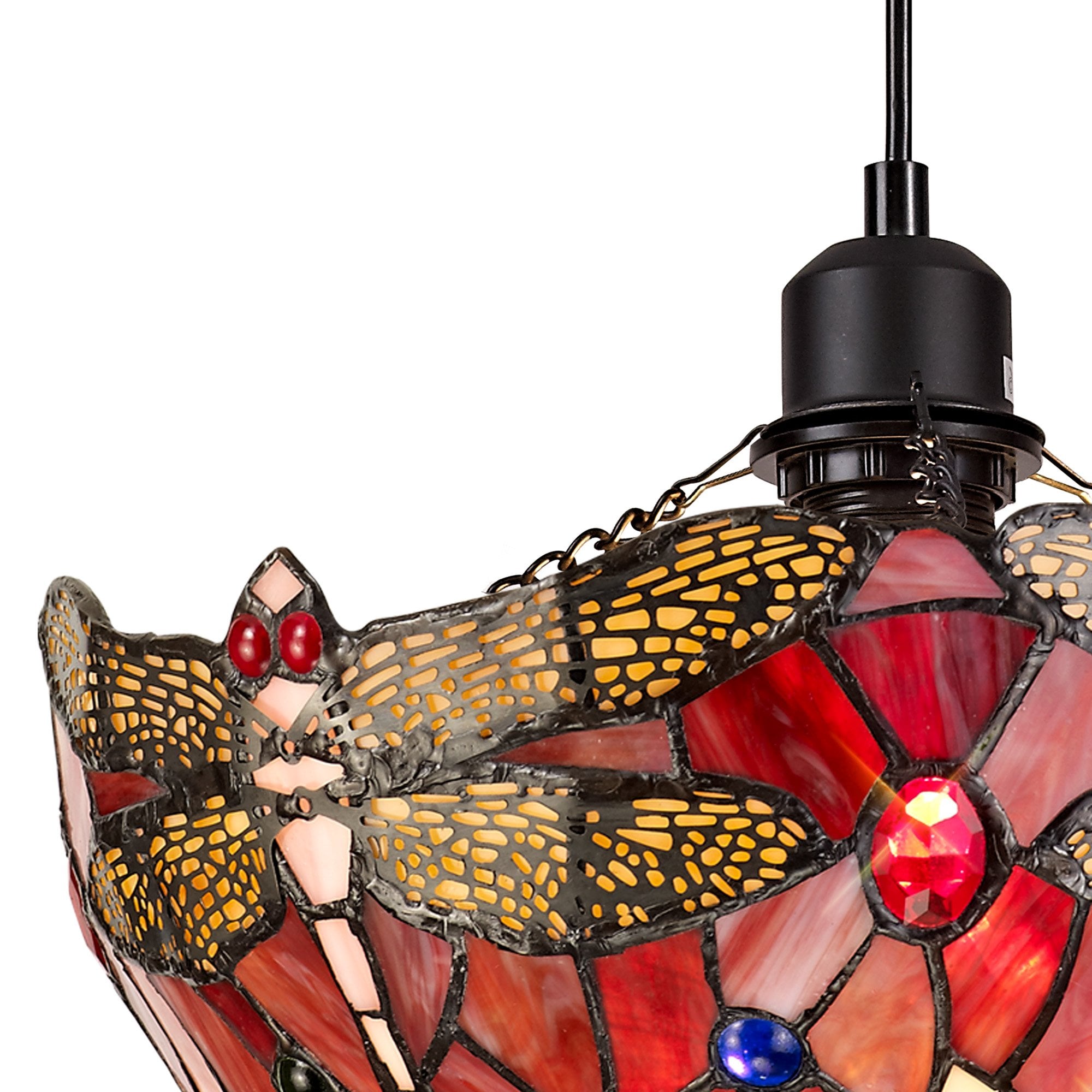 NLK00859 Heidi 1 Light Up Lighter Pendant With 30cm Tiffany Shade Purple/Pink/Crystal/Black