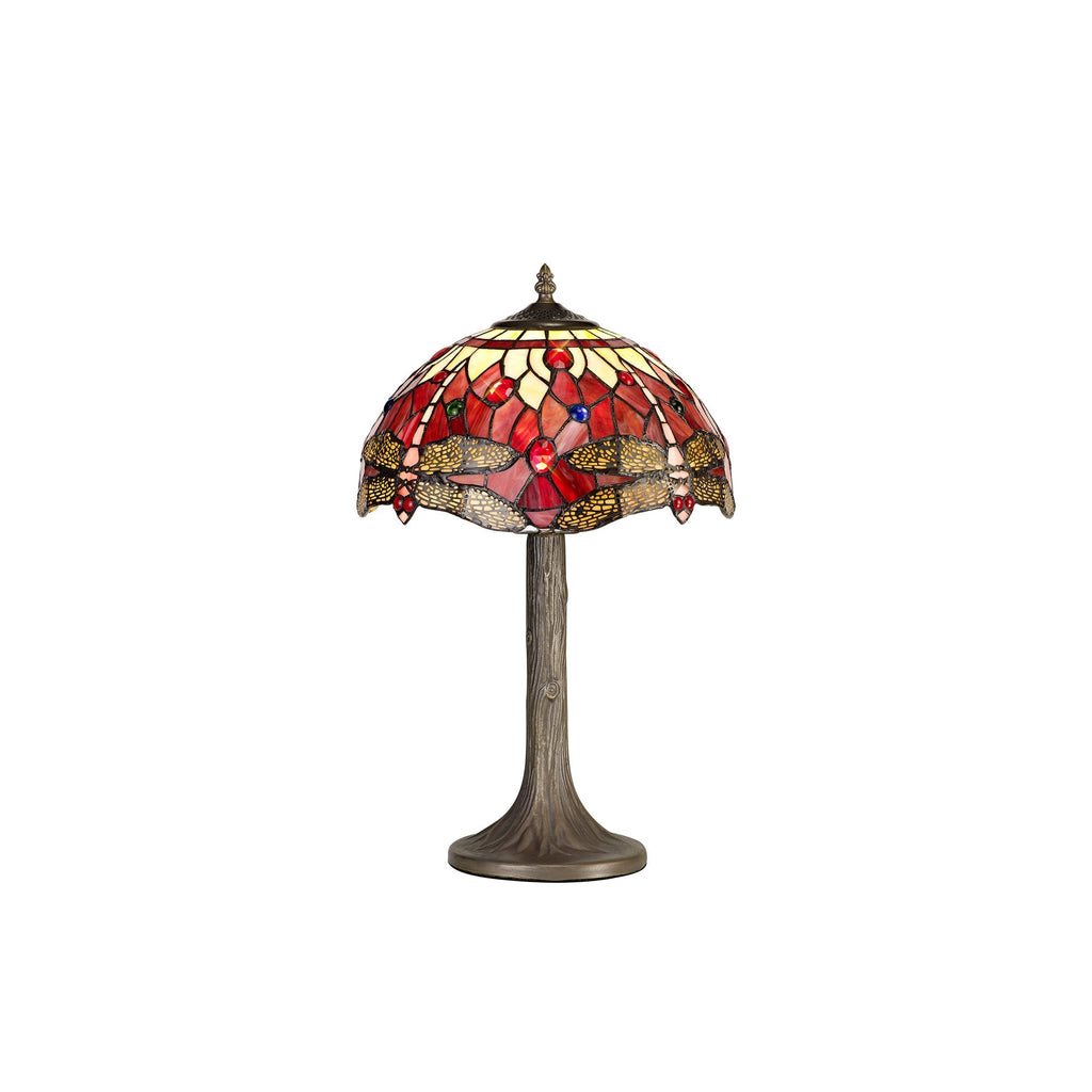 NLK00869 Heidi 1 Light Tree Like Table Lamp With 30cm Tiffany Shade Purple/Pink/Crystal/Aged Antique Brass